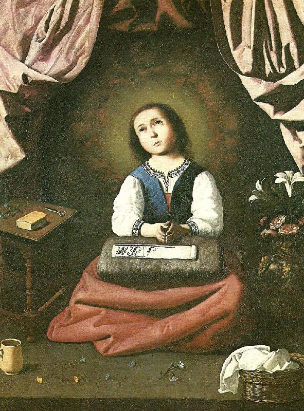 Francisco de Zurbaran the virgin as a girl, praying oil painting picture